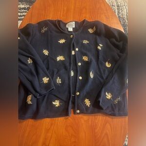 Christopher & Banks Navy Cardigan with Gold Embroidery